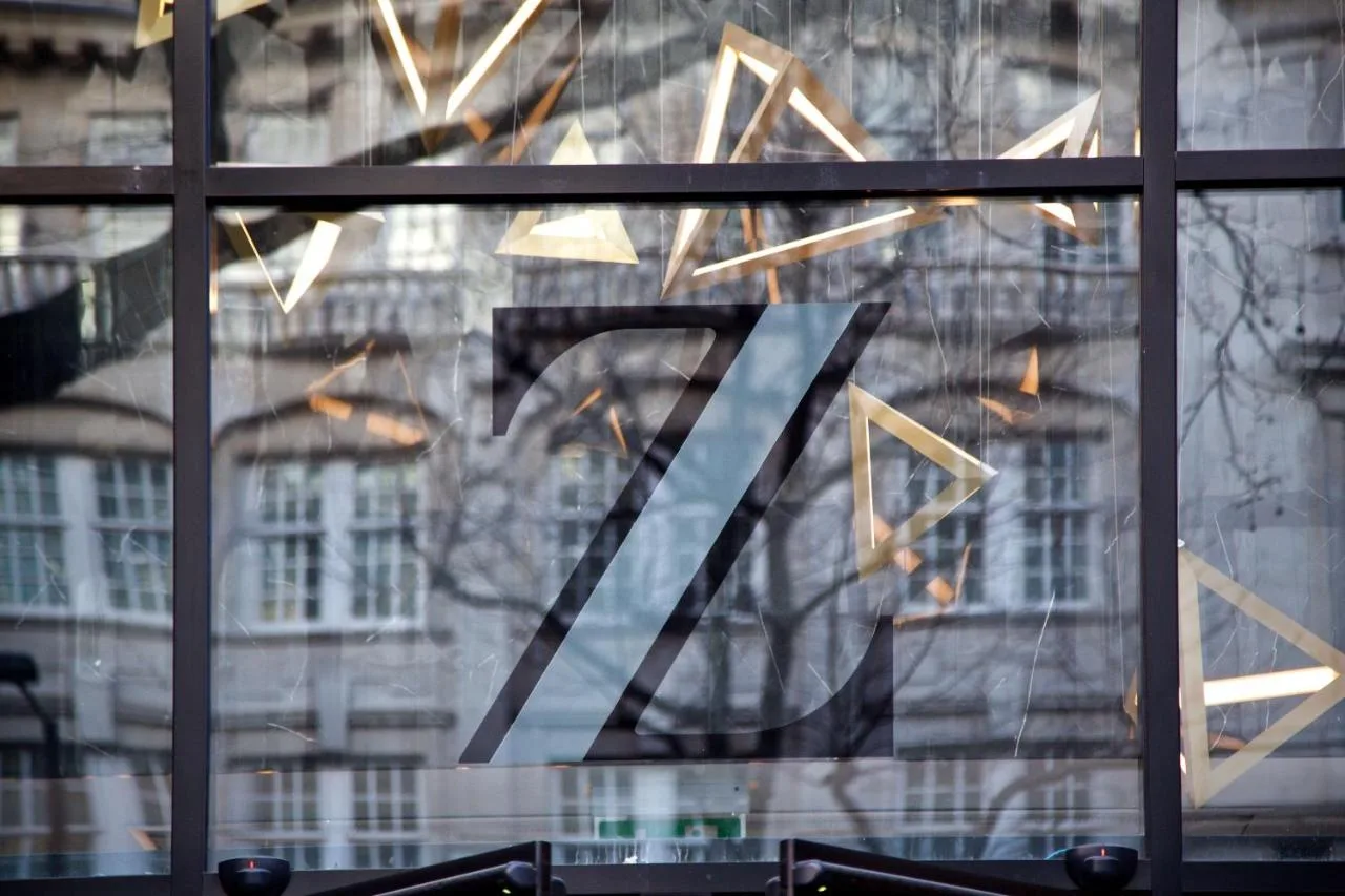 Glass entrance window at The Z Hotel Holborn on Kingsway